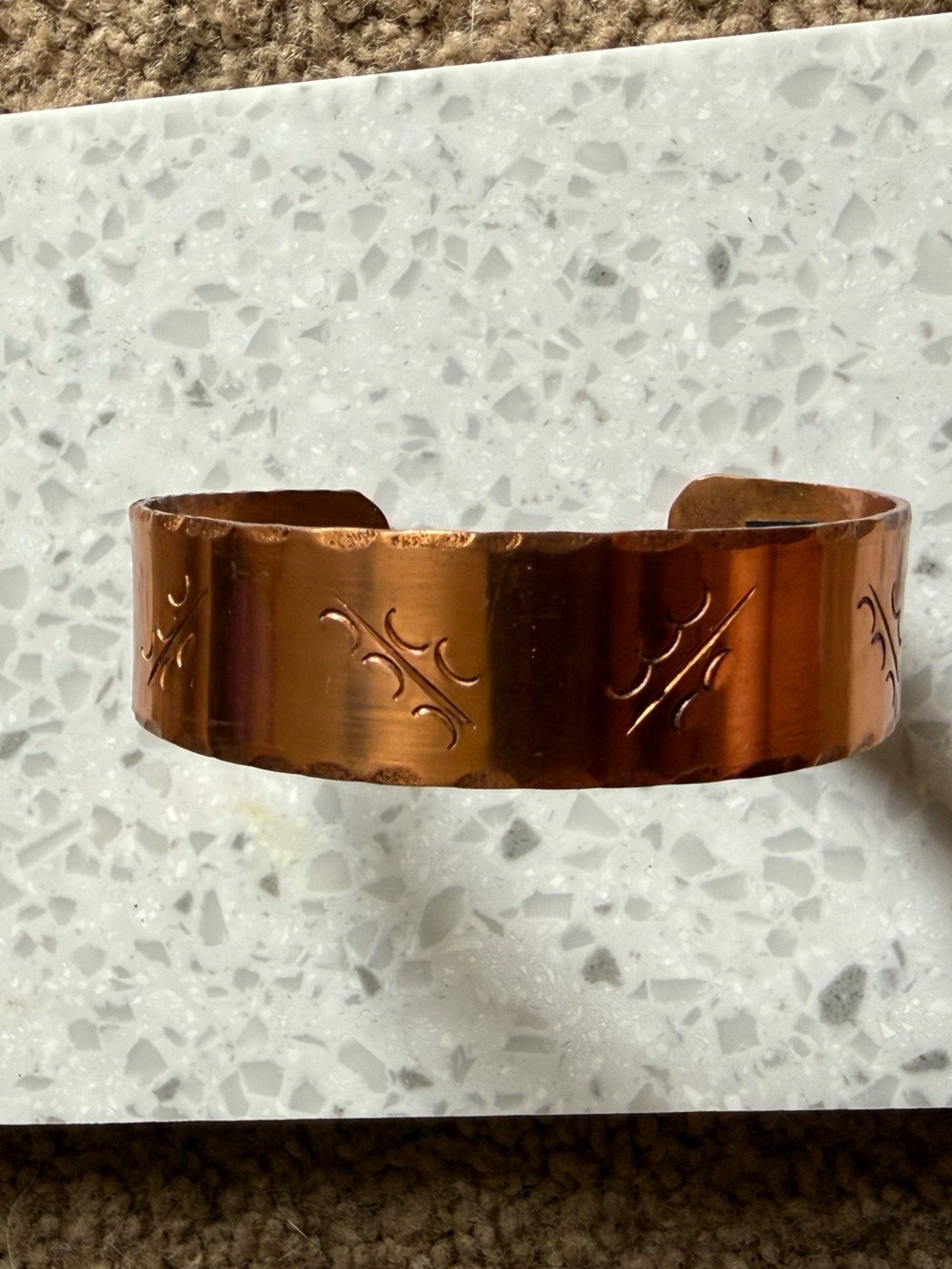 Vintage Coppercraft Stamped Copper Cuff Bracelet - Warm Metallic Orange